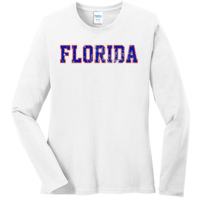 Florida Orange Blue Retro Fl Ladies Long Sleeve Shirt