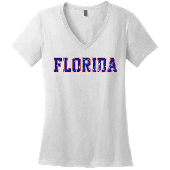 Florida Orange Blue Retro Fl Women's V-Neck T-Shirt