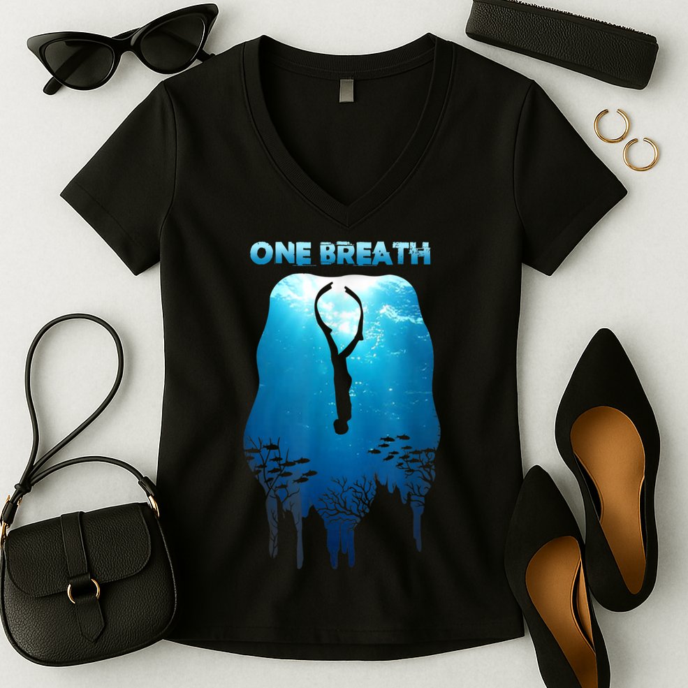 Freediving One Breath Diving Apnea Ocean Free Dive Sea Women's V-Neck T-Shirt