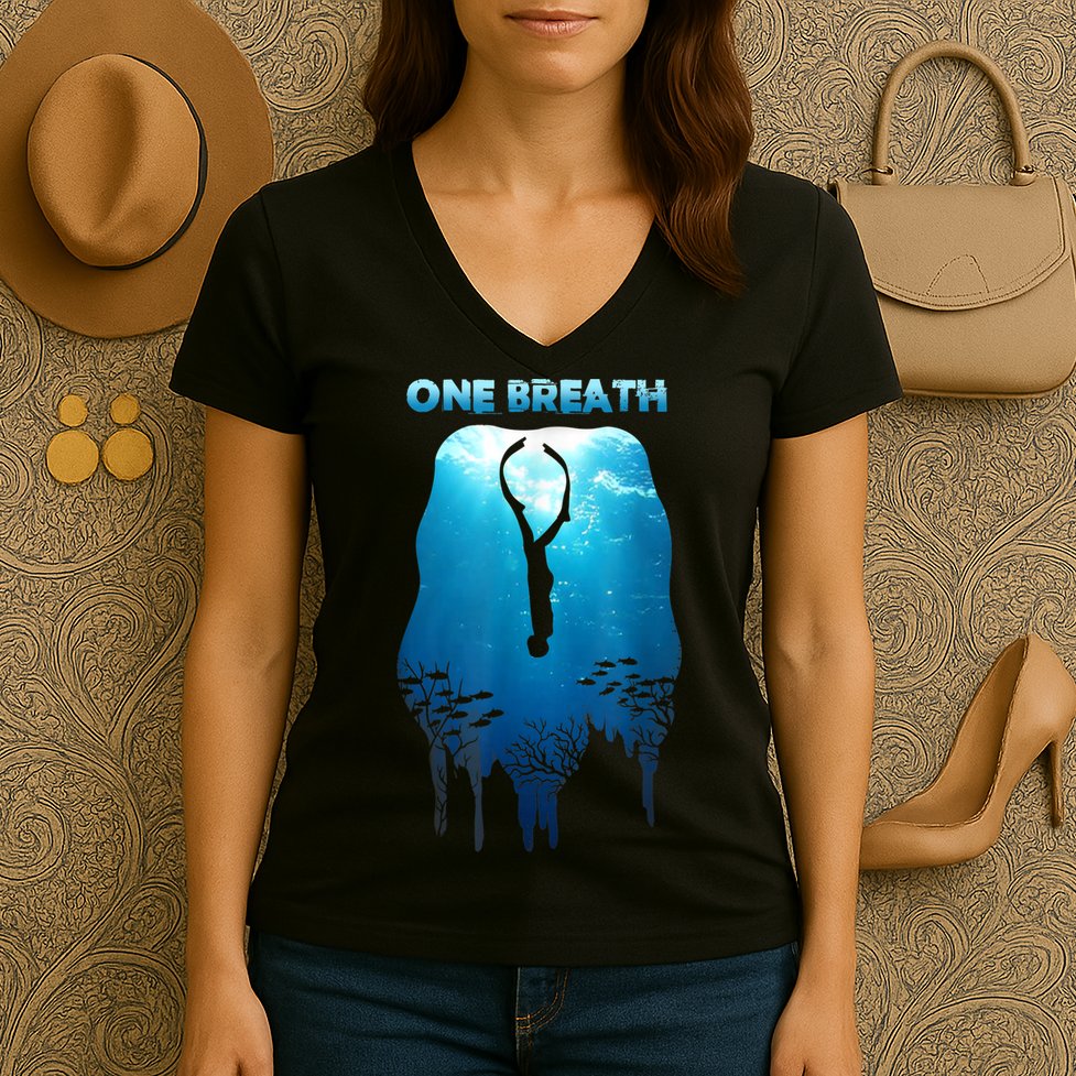 Freediving One Breath Diving Apnea Ocean Free Dive Sea Women's V-Neck T-Shirt