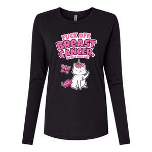 Fuck Off Breast Cancer Unicorn Cat Butterfly Funny Quote Womens Cotton Relaxed Long Sleeve T-Shirt