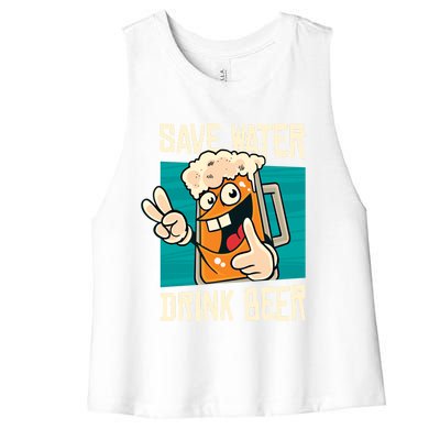 Funny Oktoberfest Beer Mug Save Water Beer! Great Gift Women's Racerback Cropped Tank