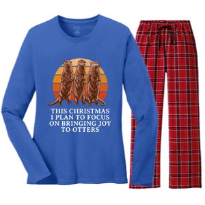 Focus On Bringing Joy Otter Lover Christmas Sea Otter Xmas Gift Women's Long Sleeve Flannel Pajama Set 