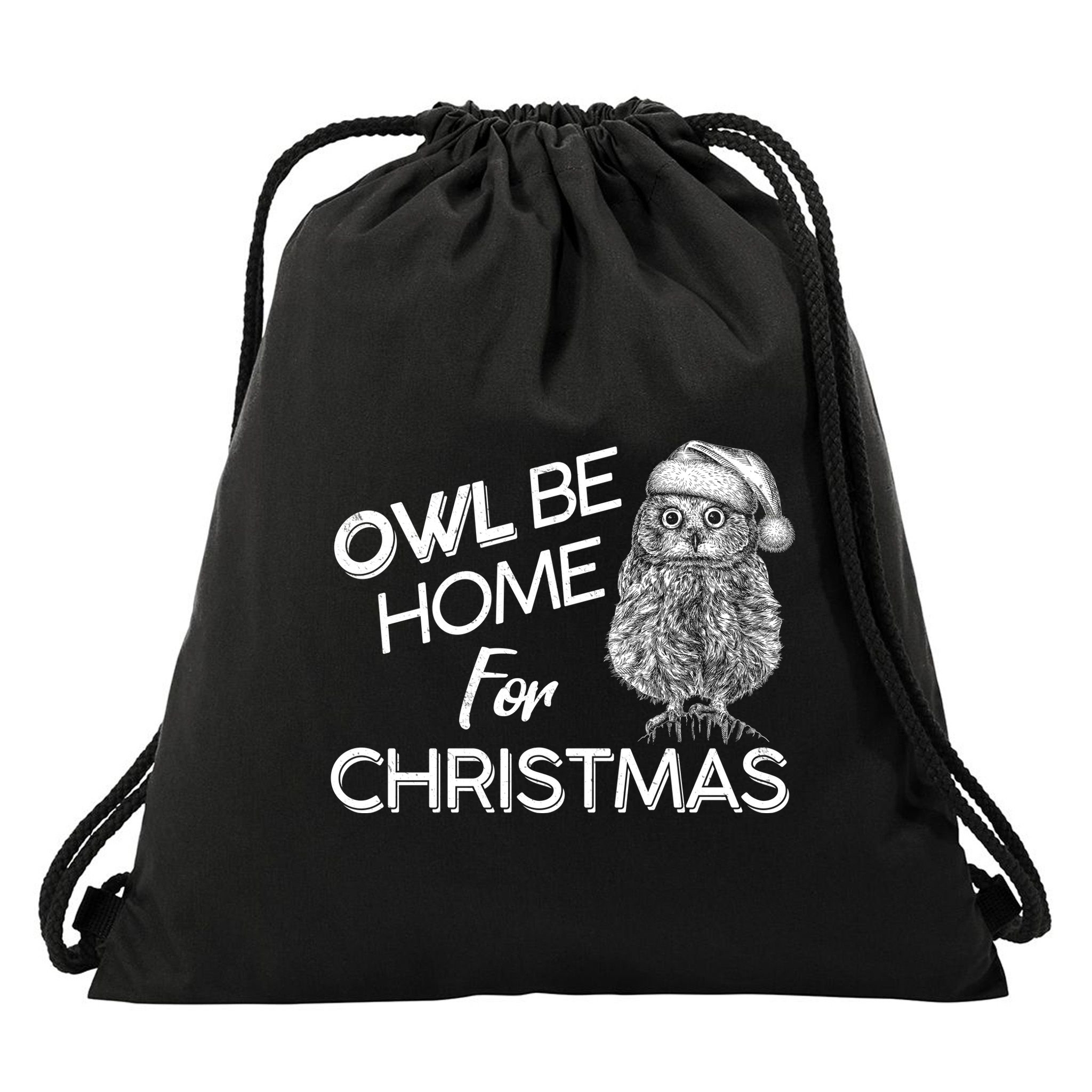 Funny OWL Be Home For Christmas Drawstring Bag