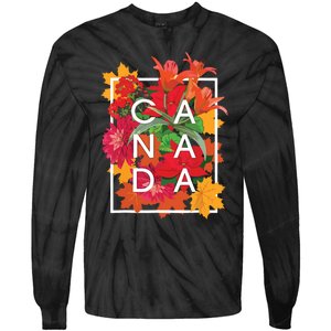 Flowers Of Canada Word Art Canadian Pride Tie-Dye Long Sleeve Shirt