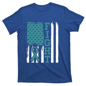 Fight Ovarian Cancer Awareness Patriotic American Flag Gift T-Shirt