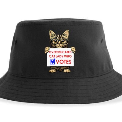 Funny Overeducated Cat Lady Who Votes Sustainable Bucket Hat