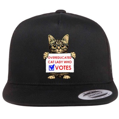Funny Overeducated Cat Lady Who Votes Flat Bill Trucker Hat