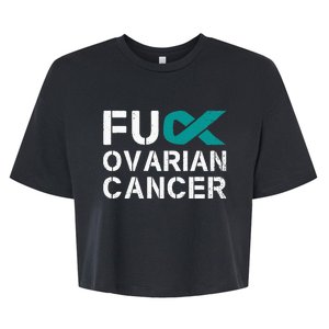 Fuck Ovarian Cancer Awareness Teal Ribbon Warrior Survivor Bella+Canvas Jersey Crop Tee