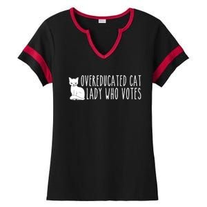 Funny Overeducated Cat Lady Who Votes For Kamala Harris 2024 Ladies Halftime Notch Neck Tee