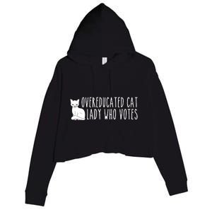 Funny Overeducated Cat Lady Who Votes For Kamala Harris 2024 Crop Fleece Hoodie