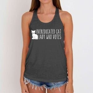 Funny Overeducated Cat Lady Who Votes For Kamala Harris 2024 Women's Knotted Racerback Tank