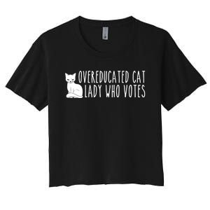 Funny Overeducated Cat Lady Who Votes For Kamala Harris 2024 Women's Crop Top Tee