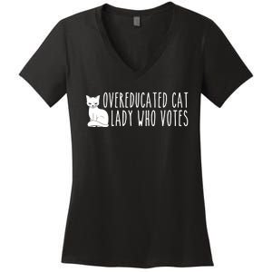 Funny Overeducated Cat Lady Who Votes For Kamala Harris 2024 Women's V-Neck T-Shirt