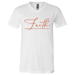 Faith Orange Christian V-Neck T-Shirt