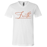 Faith Orange Christian V-Neck T-Shirt