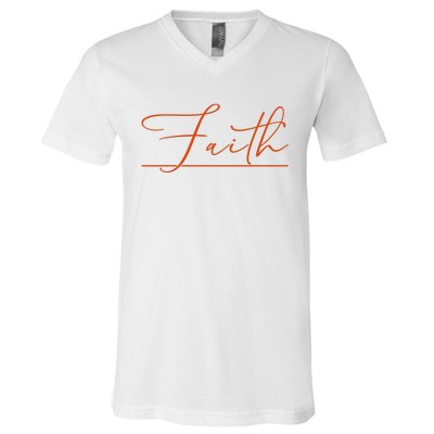 Faith Orange Christian V-Neck T-Shirt