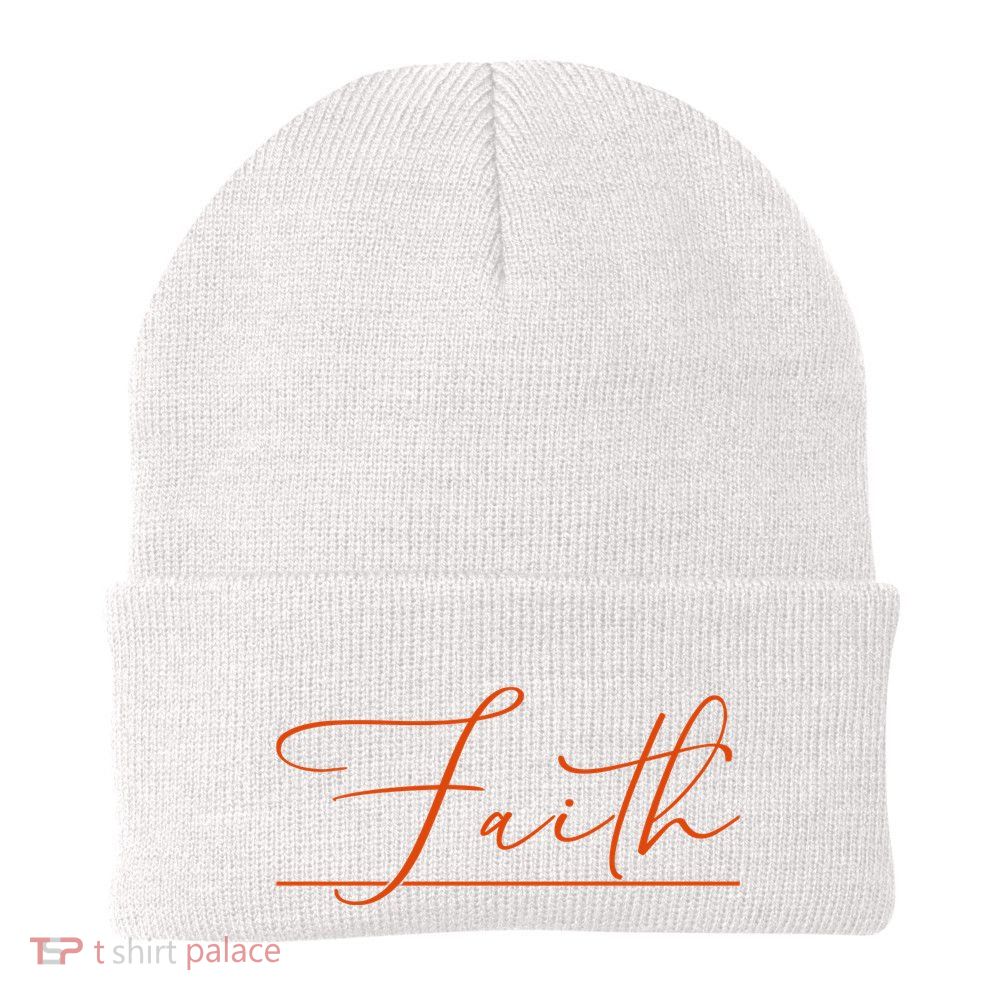 Faith Orange Christian Knit Cap Winter Beanie
