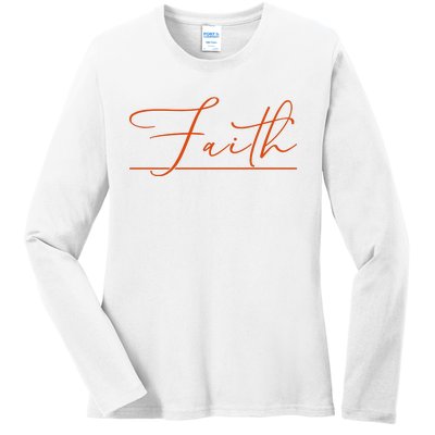 Faith Orange Christian Ladies Long Sleeve Shirt