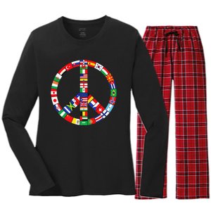 Flags Of Countries Of Earth Love Peace Women's Long Sleeve Flannel Pajama Set 