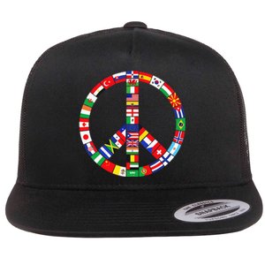 Flags Of Countries Of Earth Love Peace Flat Bill Trucker Hat