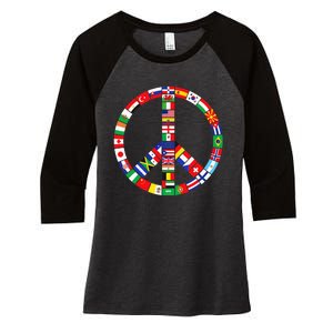 Flags Of Countries Of Earth Love Peace Women's Tri-Blend 3/4-Sleeve Raglan Shirt