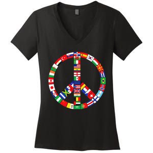 Flags Of Countries Of Earth Love Peace Women's V-Neck T-Shirt