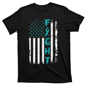 Fight Ovarian Cancer American Flag Awareness Survivor T-Shirt