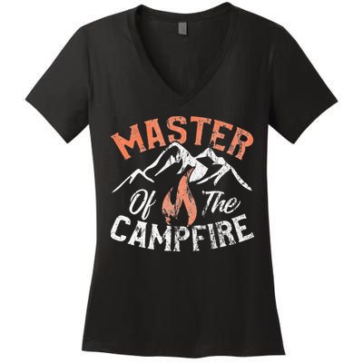 Funny Outdoor Camping Gifts Master of Campfire Women's V-Neck T-Shirt