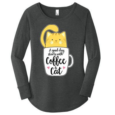 Funny Orange Cat Coffee Mug Cat Lover Women's Perfect Tri Tunic Long Sleeve Shirt