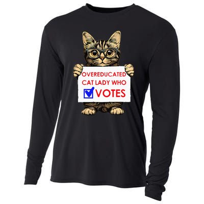 Funny Overeducated Cat Lady Who Votes Cooling Performance Long Sleeve Crew