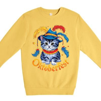 Funny Oktoberfest Cat Kitten Germany Premium Crewneck Sweatshirt