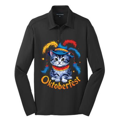 Funny Oktoberfest Cat Kitten Germany Silk Touch Performance Long Sleeve Polo