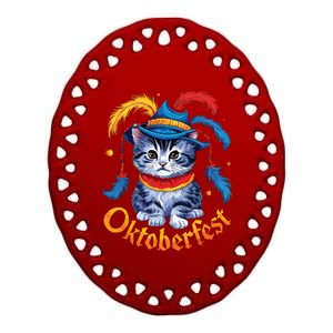 Funny Oktoberfest Cat Kitten Germany Ceramic Oval Ornament