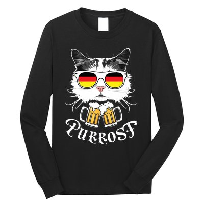 Funny Oktoberfest Cat Kitty Bavarian Drinking Beer Purrost Long Sleeve Shirt