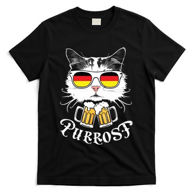 Funny Oktoberfest Cat Kitty Bavarian Drinking Beer Purrost T-Shirt