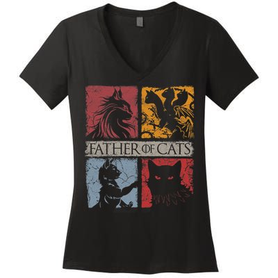 Father Of Cats Cat Lovers Cat Dad Fabulous Women's V-Neck T-Shirt
