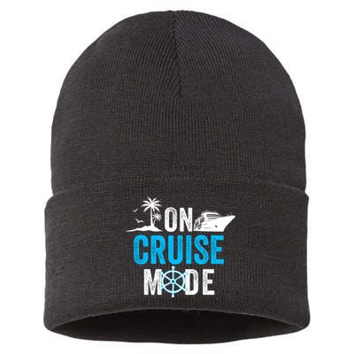 Funny On Cruise Mode Funny Cruise Ship On Cruise Mode Funny Cruise Vacation Sustainable Knit Beanie
