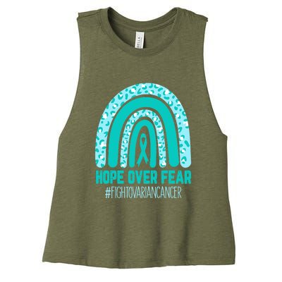 Fight Ovarian Cancer Awareness Teal Ribbon Products Women's Racerback Cropped Tank