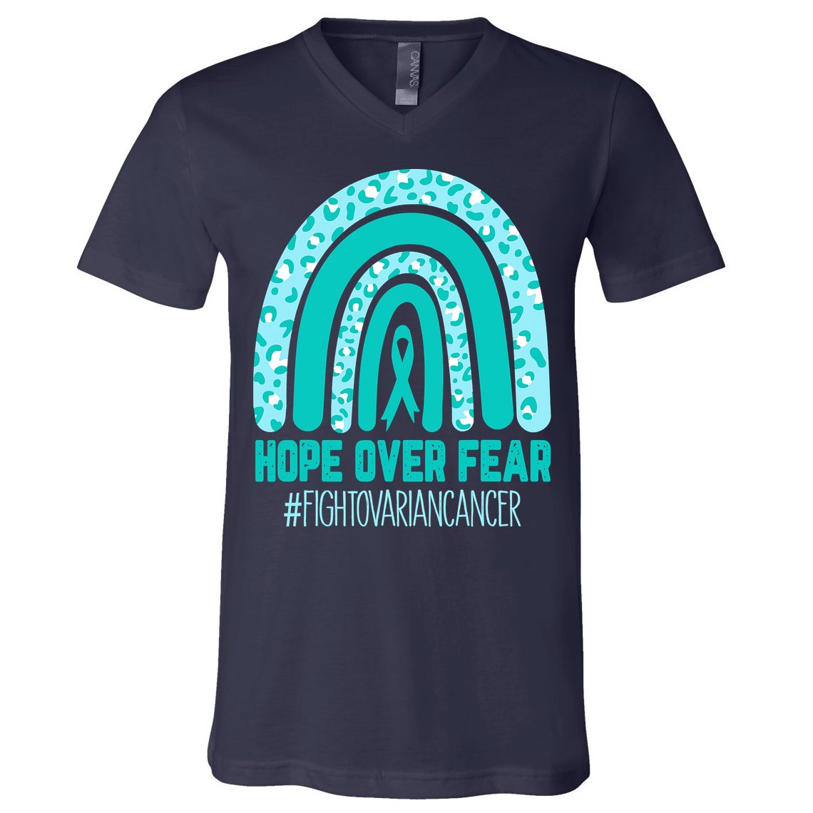 Fight Ovarian Cancer Awareness Teal Ribbon Products V-Neck T-Shirt