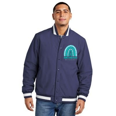 Fight Ovarian Cancer Awareness Teal Ribbon Products Insulated Varsity Jacket