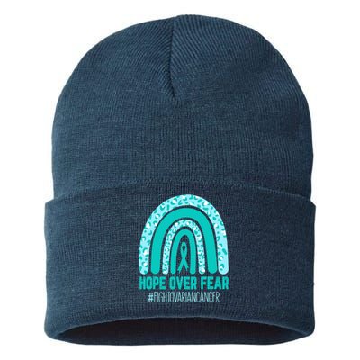 Fight Ovarian Cancer Awareness Teal Ribbon Products Sustainable Knit Beanie