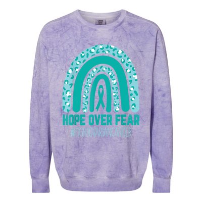 Fight Ovarian Cancer Awareness Teal Ribbon Products Colorblast Crewneck Sweatshirt