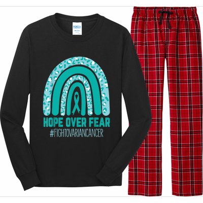 Fight Ovarian Cancer Awareness Teal Ribbon Products Long Sleeve Pajama Set