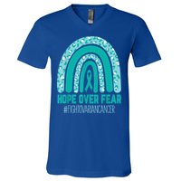 Fight Ovarian Cancer Awareness Teal Ribbon Products V-Neck T-Shirt