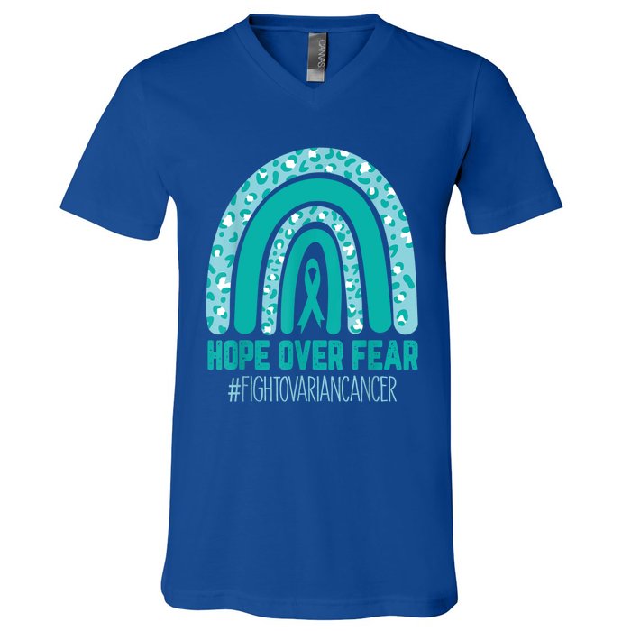 Fight Ovarian Cancer Awareness Teal Ribbon Products V-Neck T-Shirt