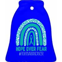 Fight Ovarian Cancer Awareness Teal Ribbon Products Ceramic Bell Ornament