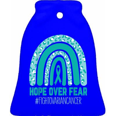 Fight Ovarian Cancer Awareness Teal Ribbon Products Ceramic Bell Ornament