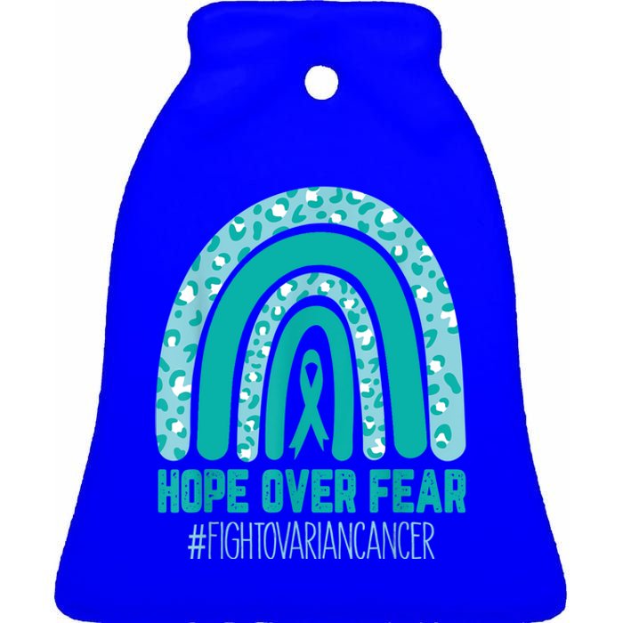 Fight Ovarian Cancer Awareness Teal Ribbon Products Ceramic Bell Ornament