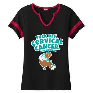 Fuck Off Cervical Cancer Bear Gift Ladies Halftime Notch Neck Tee